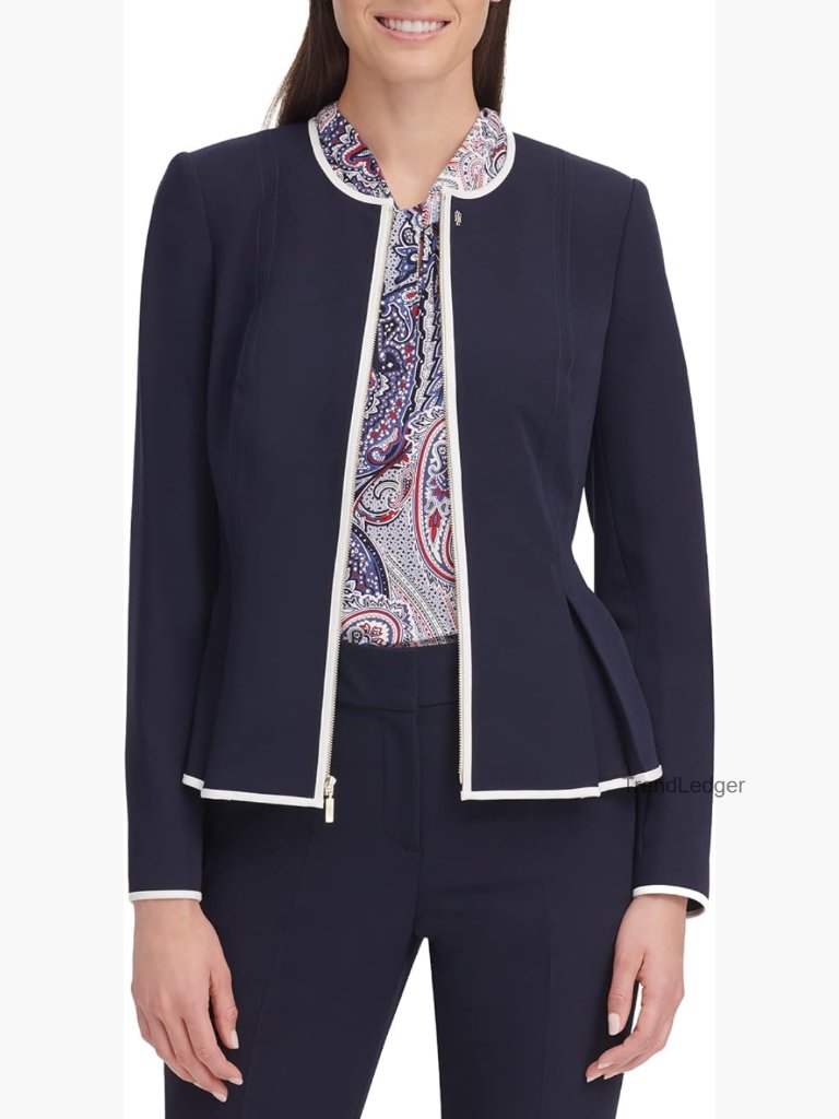 Women's Peplum Collarless Blazer With Zipper